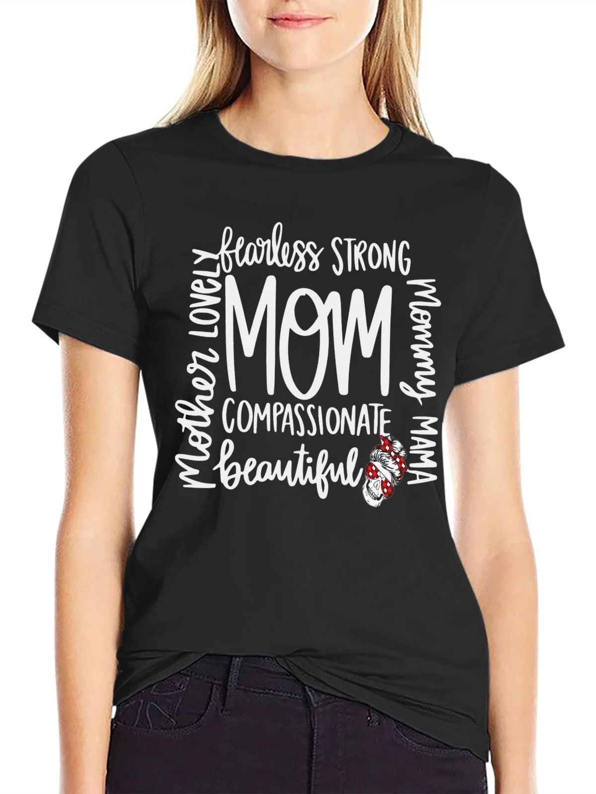Fearless Strong Mom Graphic Tee - Black