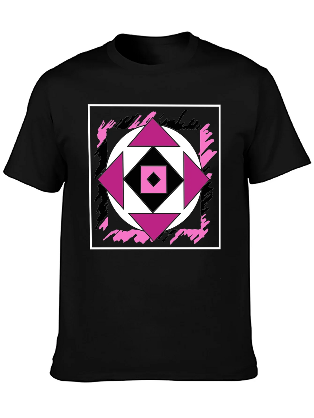 Geometric Black T-Shirt with Abstract Graphic Design