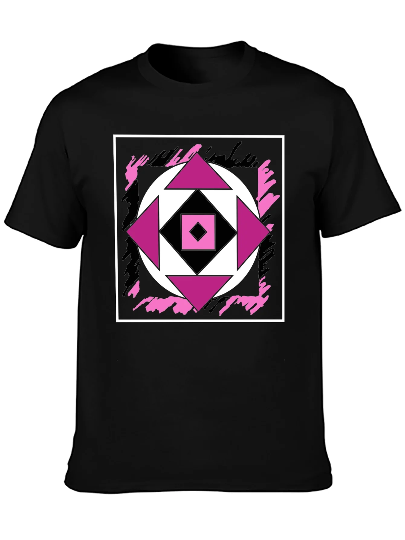 Geometric Black T-Shirt with Abstract Graphic Design