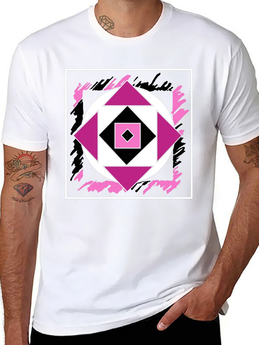Geometric Black T-Shirt with Abstract Graphic Design