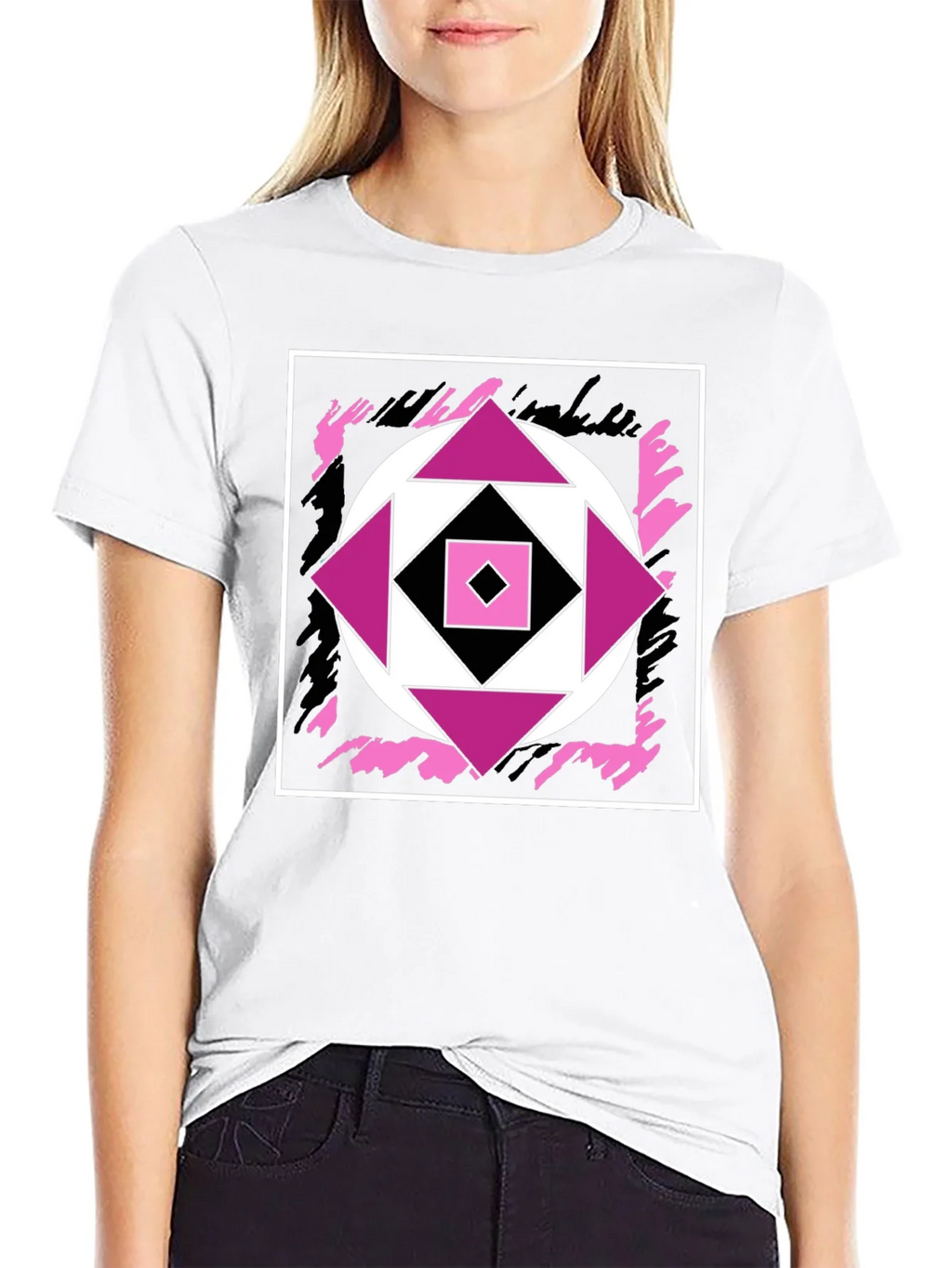 Geometric Black T-Shirt with Abstract Graphic Design