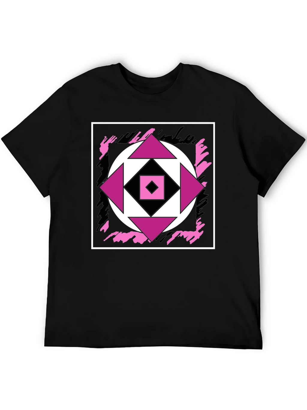 Geometric Black T-Shirt with Abstract Graphic Design