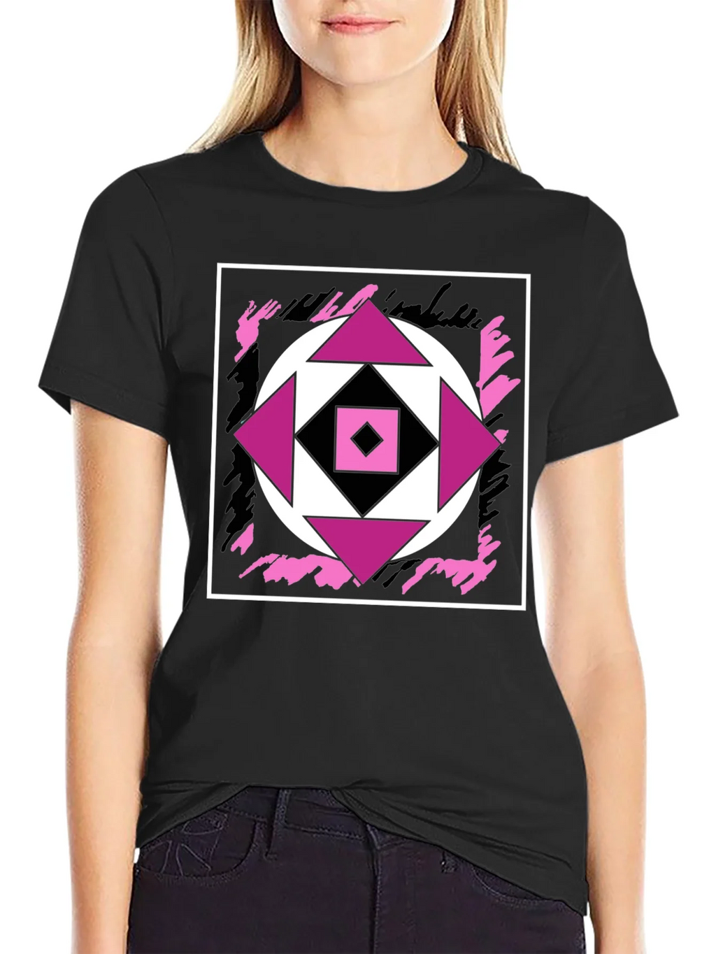 Geometric Black T-Shirt with Abstract Graphic Design