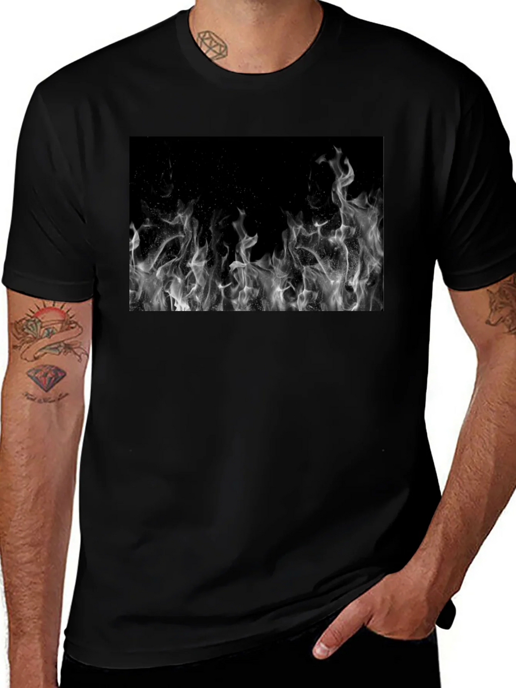 Black Tee with Abstract Smoke Print