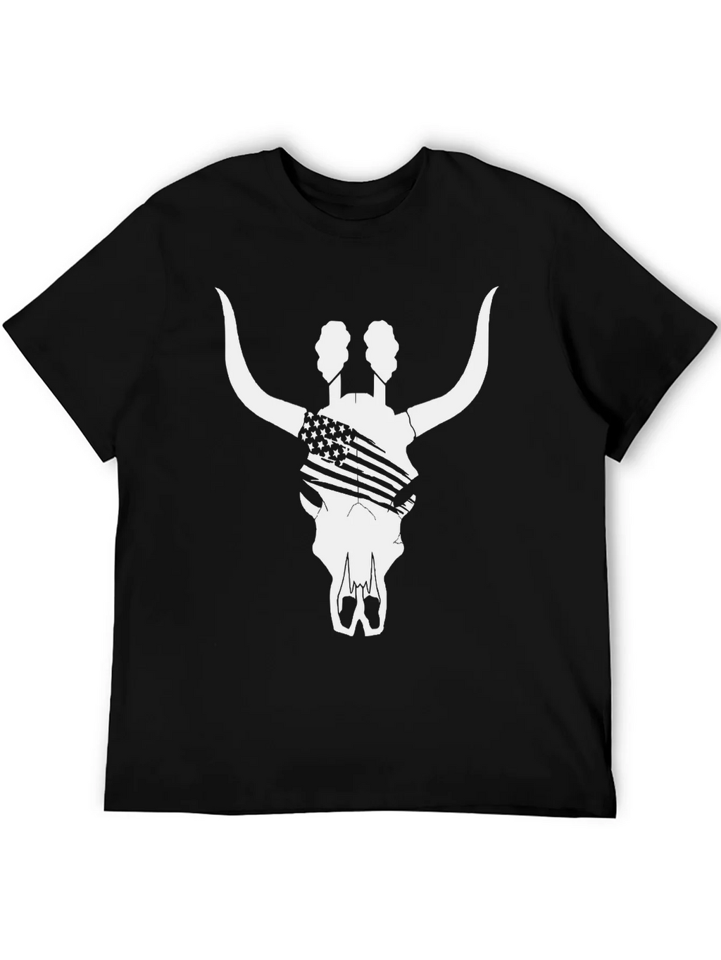 American Flag Bull Skull T-Shirt - Black