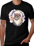 Floral Crown Cat T-Shirt - Unisex Black Tee
