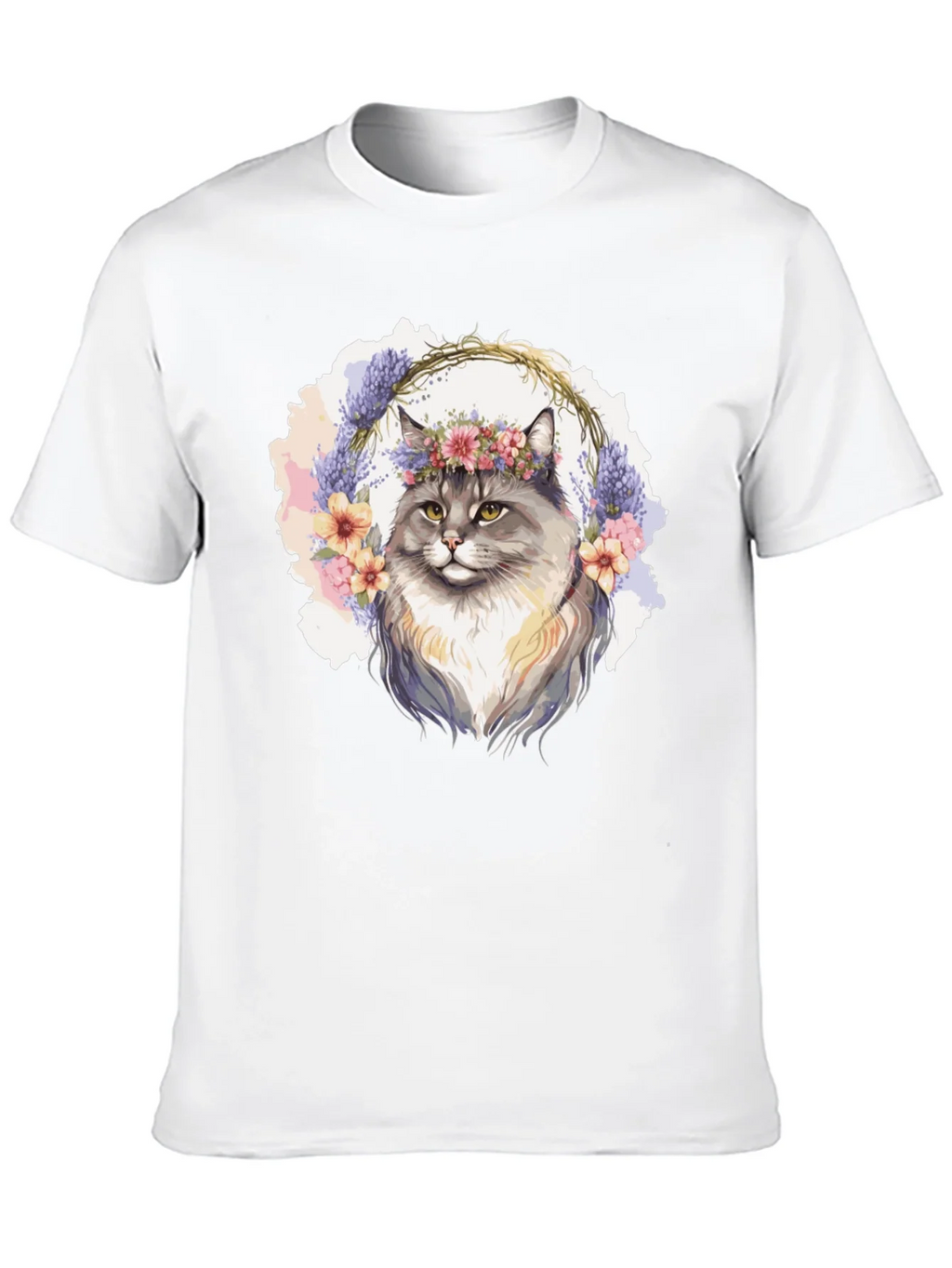 Floral Crown Cat T-Shirt - Unisex Black Tee