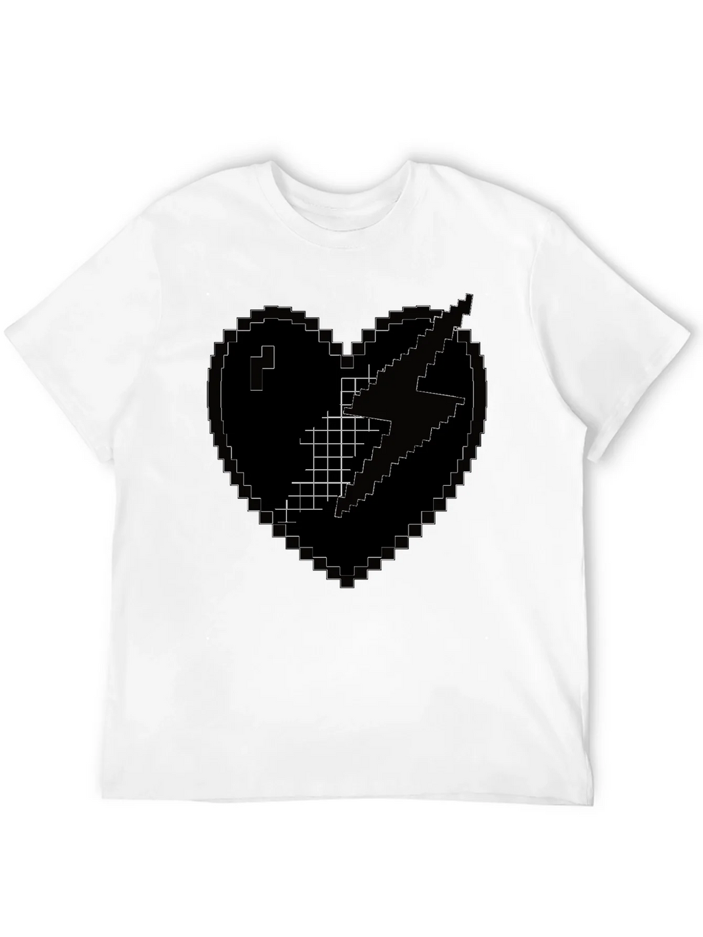 Pixel Heart Lightning Bolt Black T-Shirt