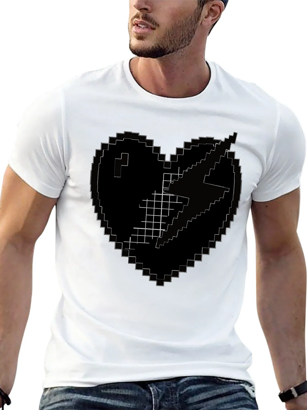 Pixel Heart Lightning Bolt Black T-Shirt