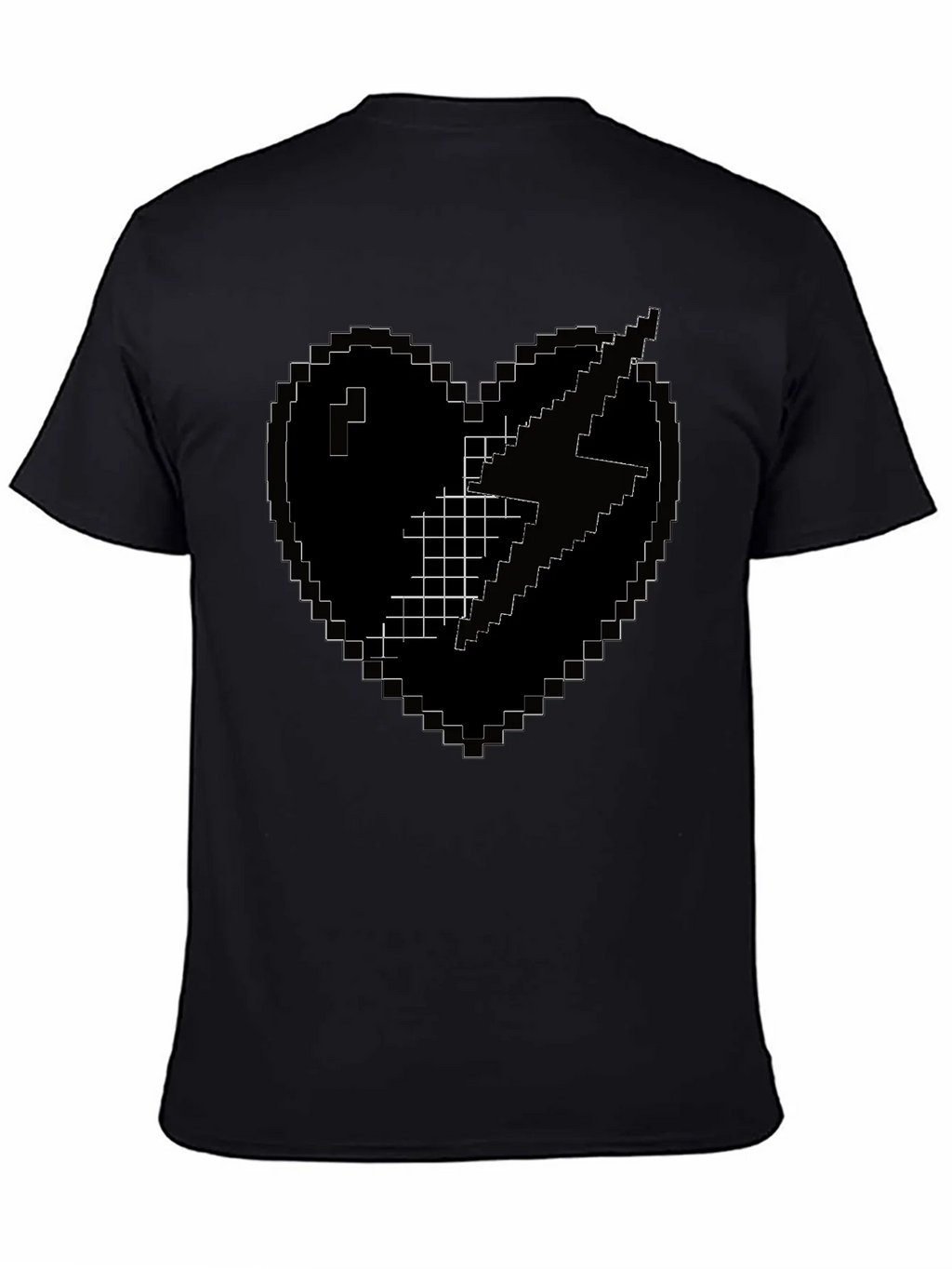 Pixel Heart Lightning Bolt Black T-Shirt